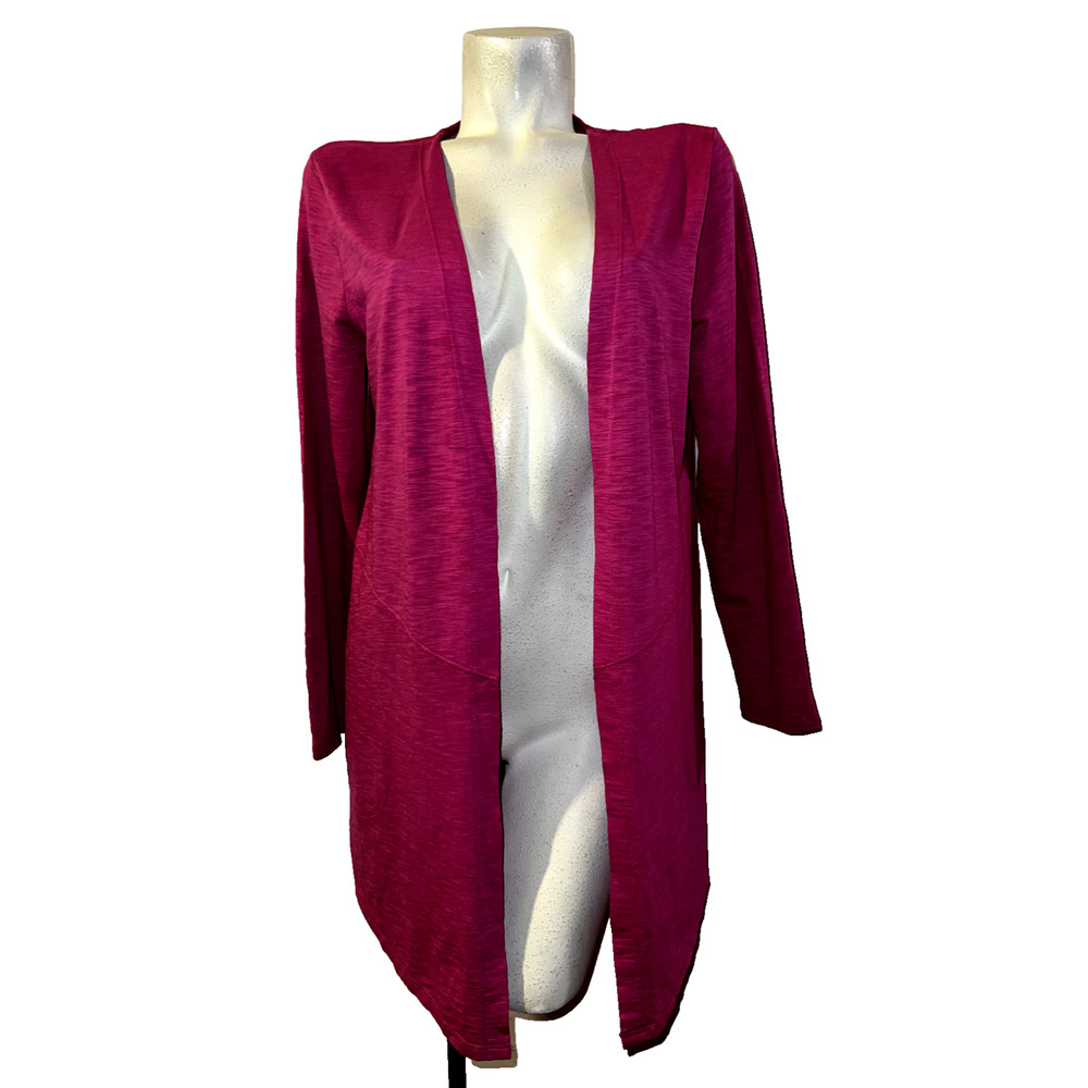 CHICO'S The Ultimate Tee Top Sz M (1) Fuchsia Pink Open LS Cotton Slub Cardigan‎